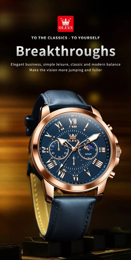 OLEVS 3632 Men Watch Elegant Luxury Sport Quartz Watch Scale Waterproof Luminous Automatic Date Moon Belt Watch Gifts Original