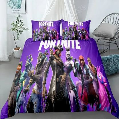 Set de lenjerie de pat Fortnite, 3 piese, imprimare 3D, lenjerii pentru dormitor, joc, desen animat, lenjerie decorativă, husă de pilotă, față de pernă, cadou de ziua de naștere