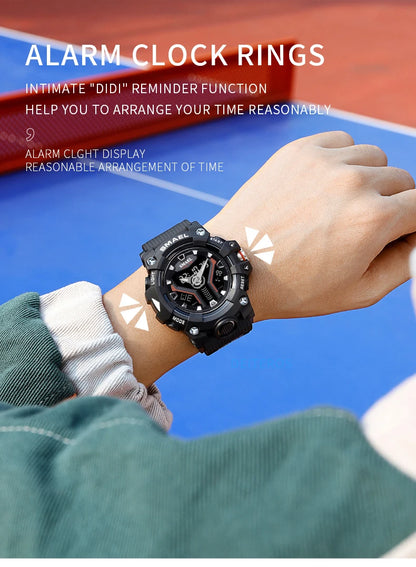 SMAEL 8075 Men's Analog Digital Dual Display Sport Watch - 50M Waterproof LED Backlight Dual Time Alarm Chronograph Stopwatch