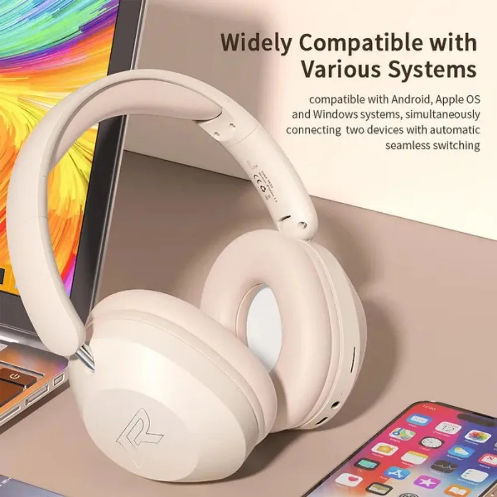 Foldable Wireless Bluetooth Headset Over Ear Sports Headphones with Stereo Sound, Noise Reduction, High Power Bluetooth Headphones for Music, Calls & Travel