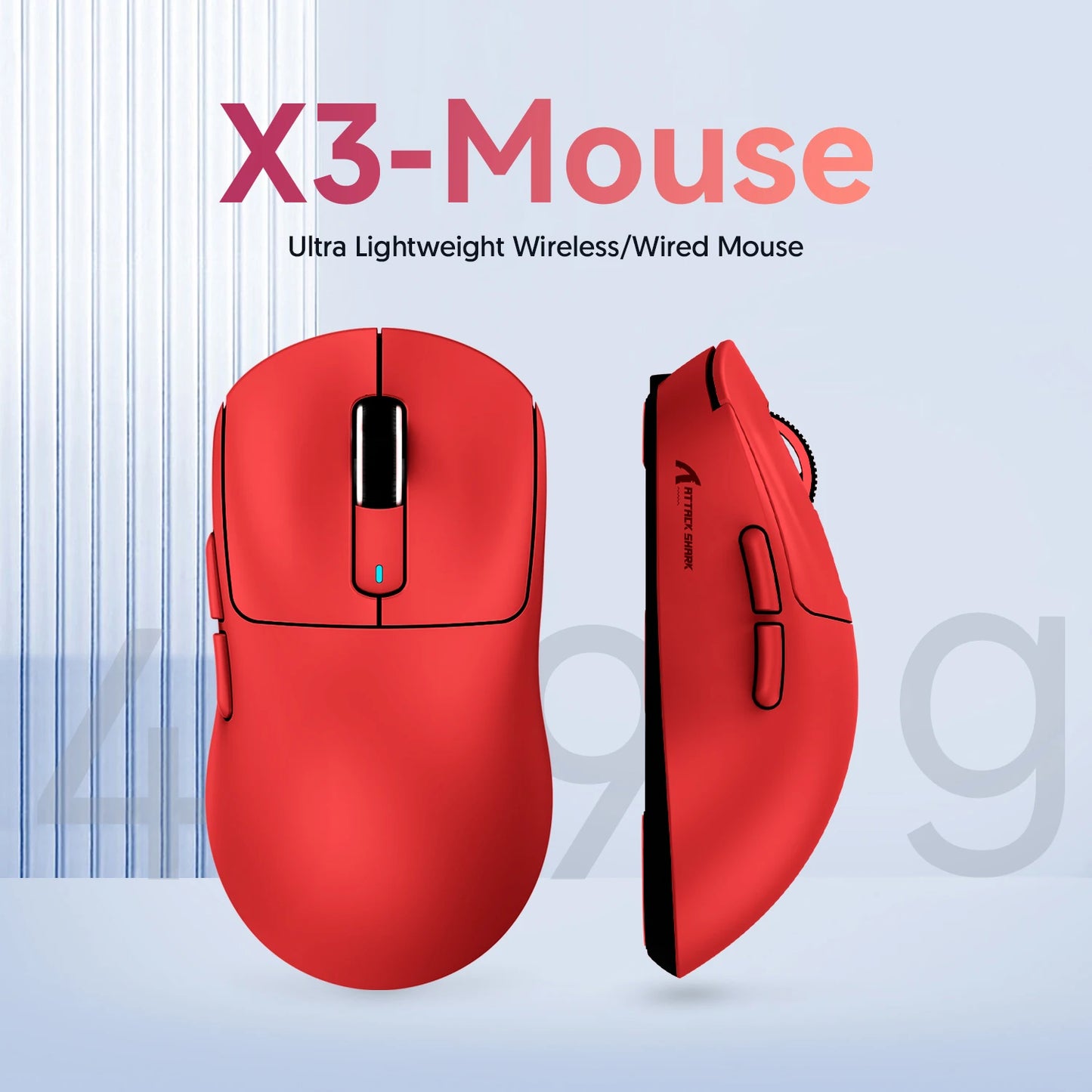 Attack Shark X3/X3 Pro Wireless Gaming Mouse, 26K DPI PixArt PAW3395, Tri-Mode Bluetooth 5.2/2.4G/Wired, 49g Ultralight Gaming Mouse for PC