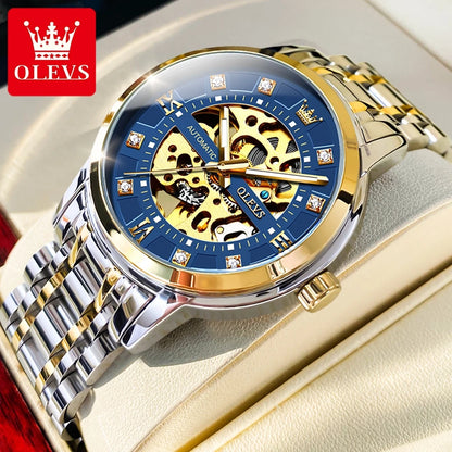 OLEVS 9901 Mens WatchLuxury Hollowing Mechanical Wristwatch Waterproof Luminous Stainless Steel Fashion Automatic Watch For Man