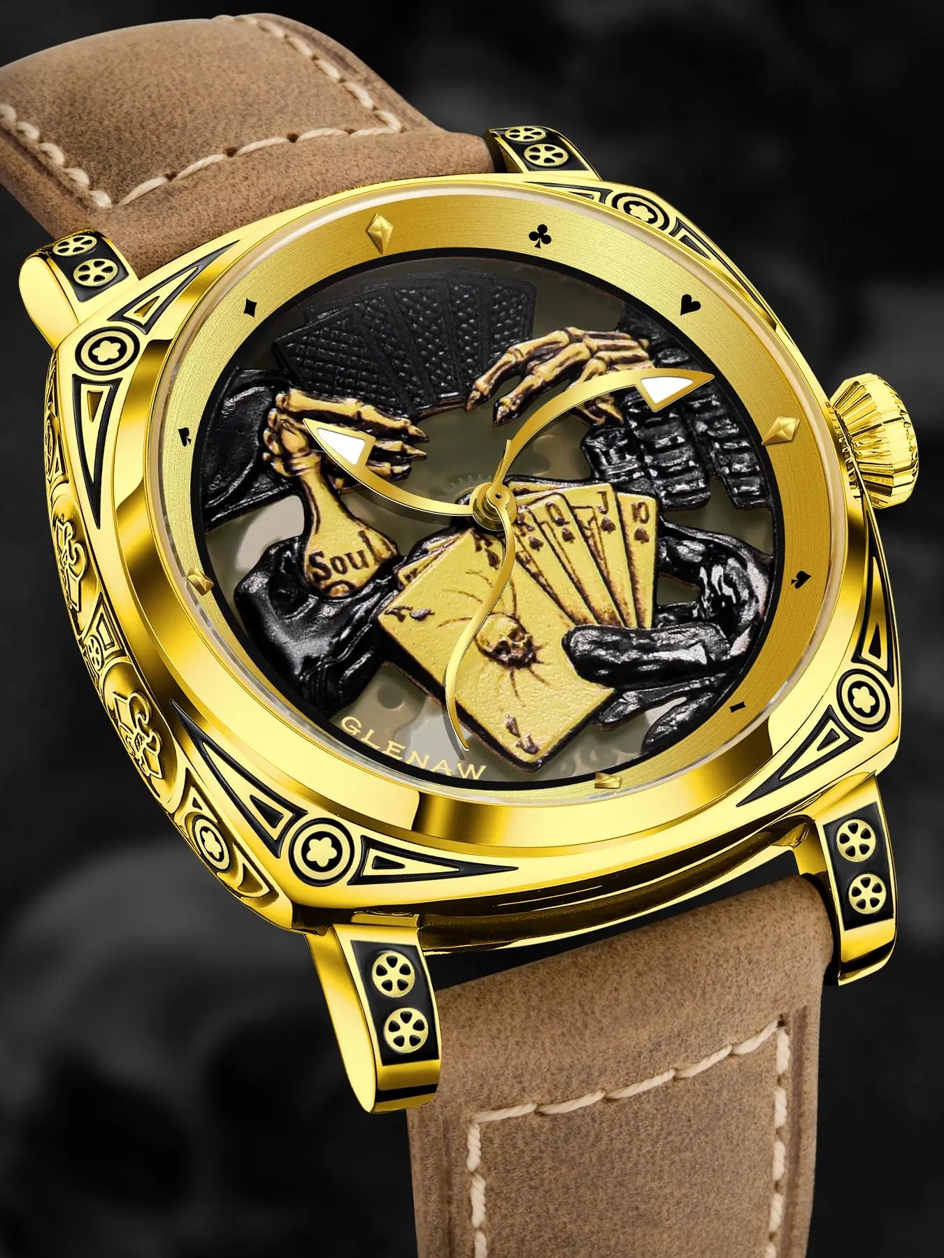 Glenaw Poker Series Top Brand Luxury Fashion Personalized Fully Automatic Mechanical Gold Watch Men's Waterproof Watch