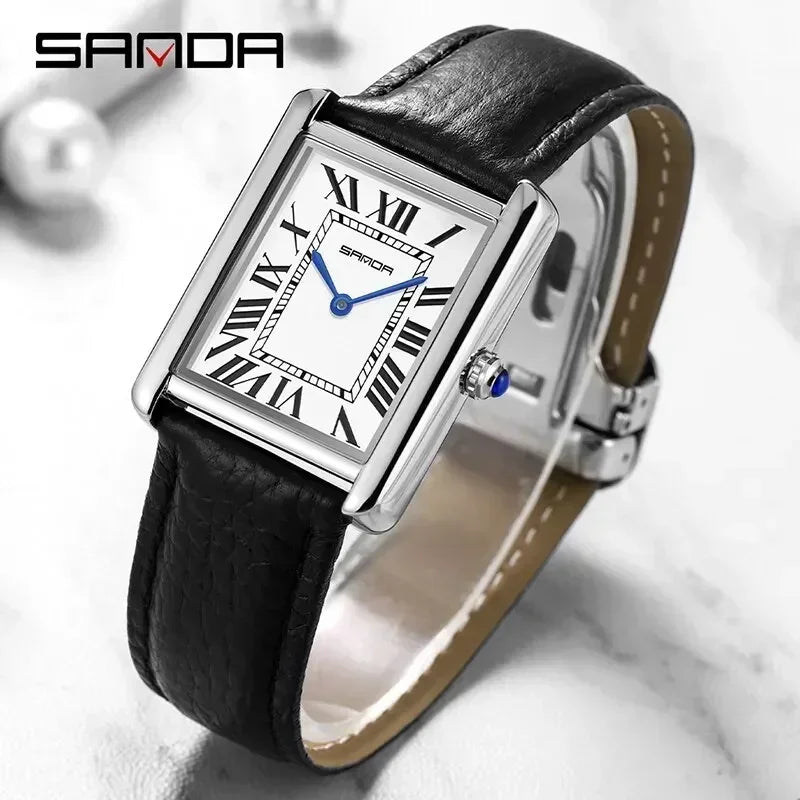 SANDA 9031/1108 Sport Casual Women Men Quartz Watches Reloj Luxury Couple Watch Resistant Leather Strap Square Dial Waterproof