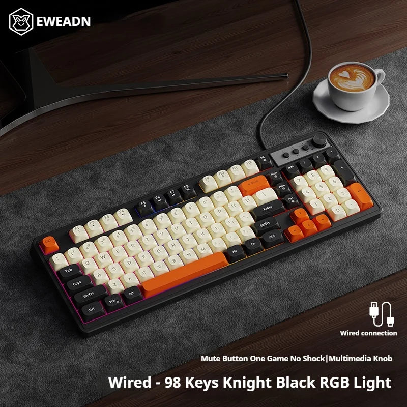 EWEADN G98 Gaming Office Keyboard, film with rainbow Backlit USB Wired Computer External Quiet, Digital area, Digh appearance