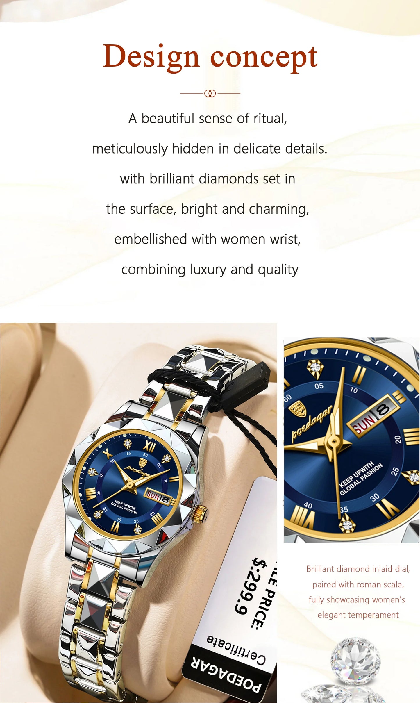 POEDAGAR Top Luxury Watches For Women Stainless Steel Week Date Woman Wristwatch Luminous Waterproof Fashion Quartz Ladies Watch