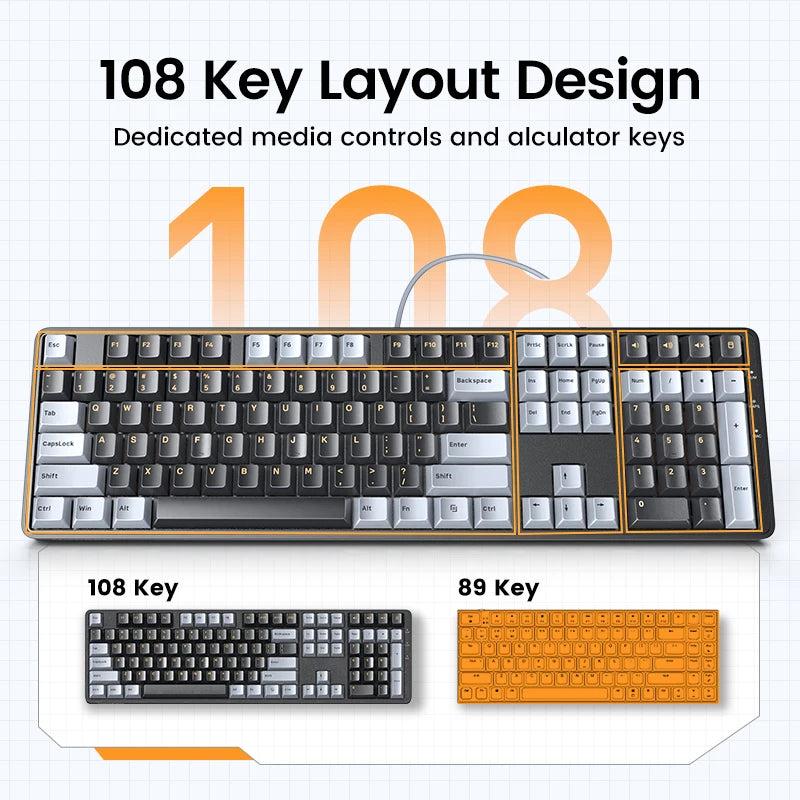 Teclado Mecânico UGREEN 108 Teclas PBT Teclado com Fio Switch Red Russo/Coreano/EN para Desktop Portátil Windows Mac OS Gaming