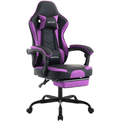 Cadeira Gaming WOTSTA com Apoio para Pés, Cadeira Gamer Ergonómica com Almofada Lombar, Apoio de Cabeça e Altura Ajustável para Computador