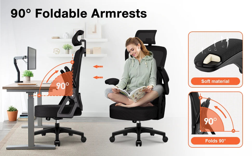 Office Chair Ergonomic Reclining 90°-135°, Desk Chair with Lumbar Support, Computer Chair Adjustable Headrest, Living Room Chairs