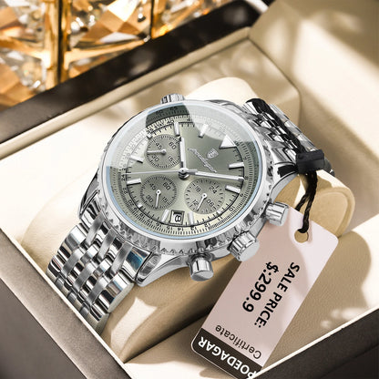 POEDAGAR Fashion Military Men's Watches Waterproof Luminous Date Chronograph Man Watch Stainless Steel Luxury Quartz Male Clock