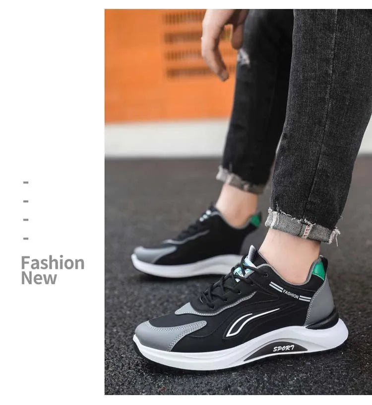 Men's Fashionable Korean Style Lace-Up Casual Running Shoes Comfortable Breathable Thick Bottom Sports Sneakers