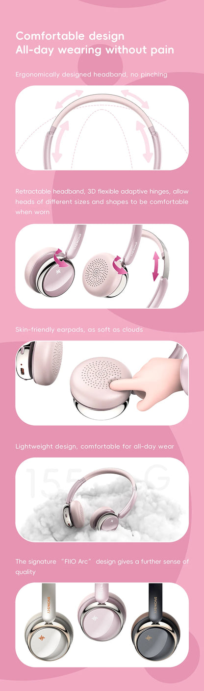 FiiO ANYTIME Bluetooth 5.4 Wireless Headphones with Noise Cancelling, Hi-Res Audio Over-Ear Bluetooth Headphones with Mic, Premium Wireless Earphones