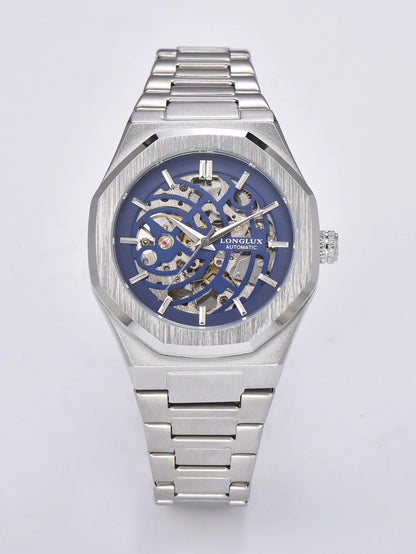 LONGLUX automatic watch business mechanical watches simple skeleton waterproof stainless steel cost effective mens watch gift