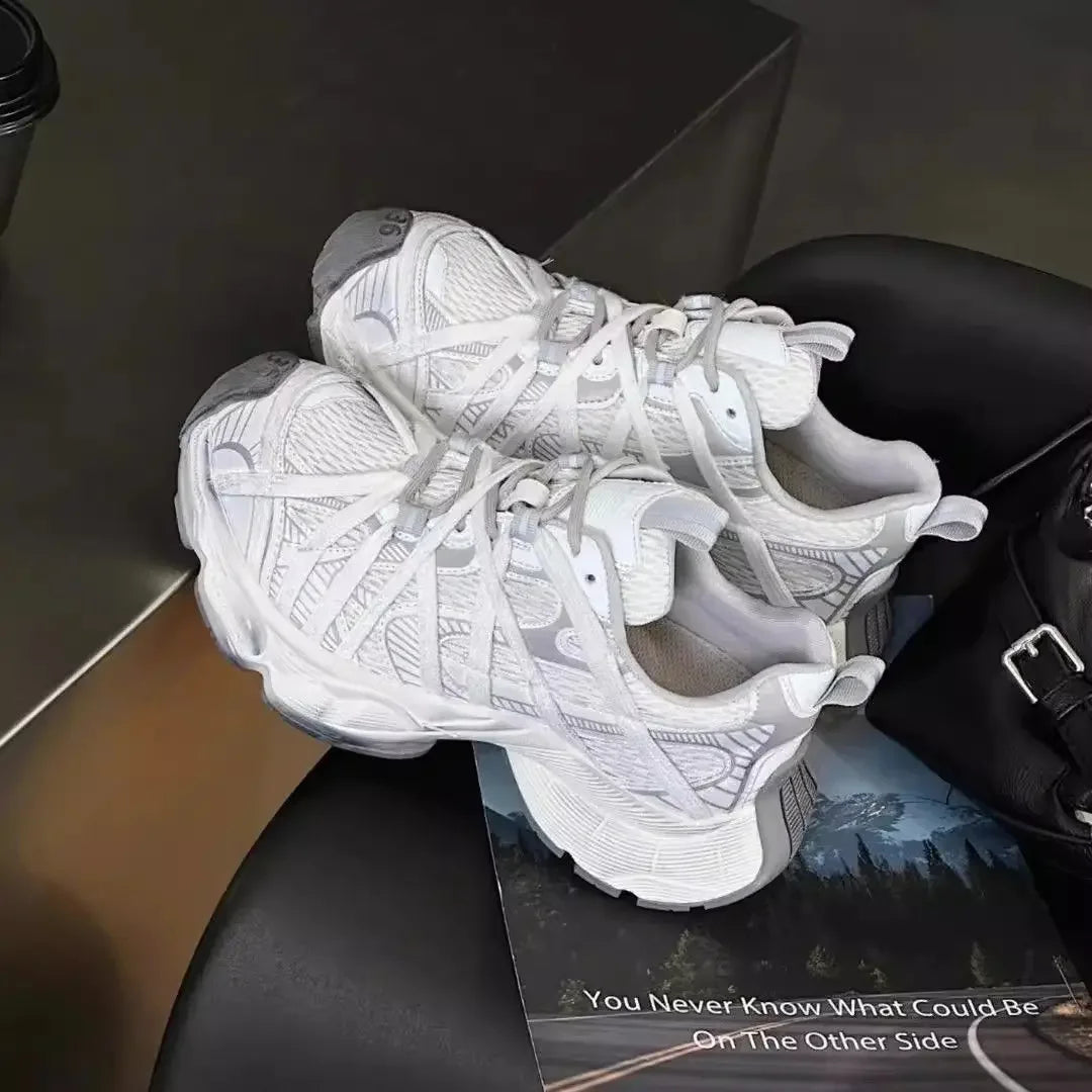 Spring Summer New Style Men Women Dad Shoes Thick Bottom Net Surface Sports Shoes Trendy Versatile Breathable Tie Shoes