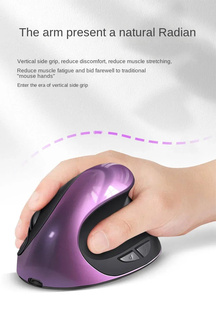 BTS-908 Bestseller — ładowalna pionowa mysz ergonomiczna, bezprzewodowa, odbiornik USB 2.4G, regulowane 1600 DPI, 6 przycisków
