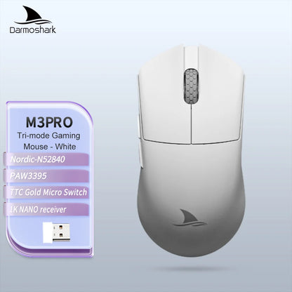 Darmoshark M3Pro Gaming-Maus 2.4G BT kabellos Tri-Mode PAW3395 Sensor N52840 26000DPI für große Hände mit Makro-Treiber – Maus für Gaming