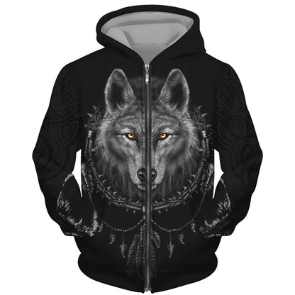Cool 3D Wolf Printed Zipper Hoodies Fashion Men/Women Streetwear Hooded Jacket Coat Unisex Casual Hip Hop Pullover Sweatshirts