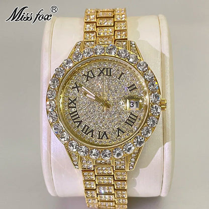 Luxury Jewelry Watch For Women Hip Hop Brand MISSFOX Fashion Waterproof Iced Diamond Quartz WristWatch Ladies Gift Hot Sale