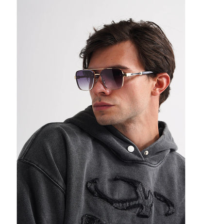 Ruiao Square Mens Designer Sunglasses Metal Frame Gradient Luxury Shades UV400 Rectangle Pilot Sun Glasses for Men