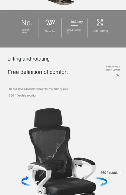 Ergonomic Reclining Seat, Comfortable Office Chair, Household Computer Chair, Student Dormitory, Gaming Chair with Footrest