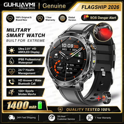 2026 TANK Ultra New 1400mAh Big Battery Smart Watch Men GPS path Sport Flashlight BT Call Waterproof Outdoor Military Smartwatch