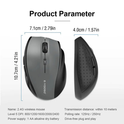 E-YOOSO E-1010 Wireless Gaming Mouse 2.4G USB Optical Mouse, 2400 DPI Ergonomic Wireless Gaming Mouse for Laptop, PC & Office