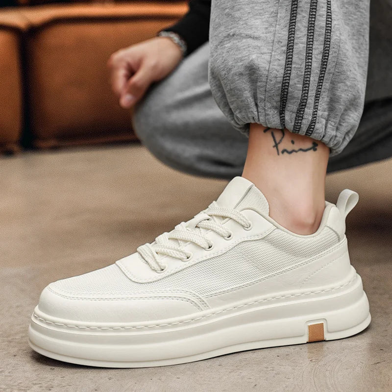 British Style Casual Leather Shoes Men Classic Soft Leather Breathable Lace-Up Walking Shoes Flat Brand Minimalist Driving Shoes