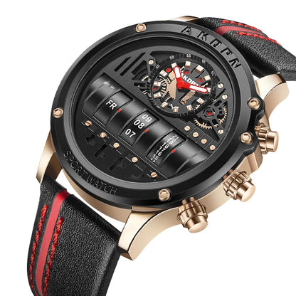 Luxury Electronic Quartz Watch For Men Business Watches Male Creative Men WristWatch Unique Rotate Date Leather Strap Watches