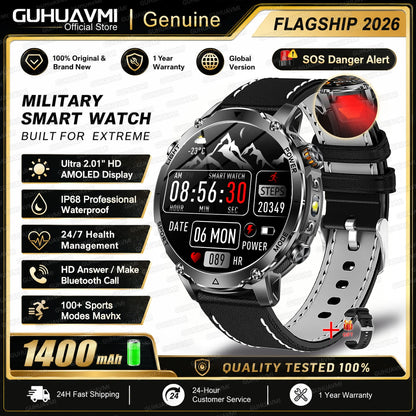 2026 TANK Ultra New 1400mAh Big Battery Smart Watch Men GPS path Sport Flashlight BT Call Waterproof Outdoor Military Smartwatch
