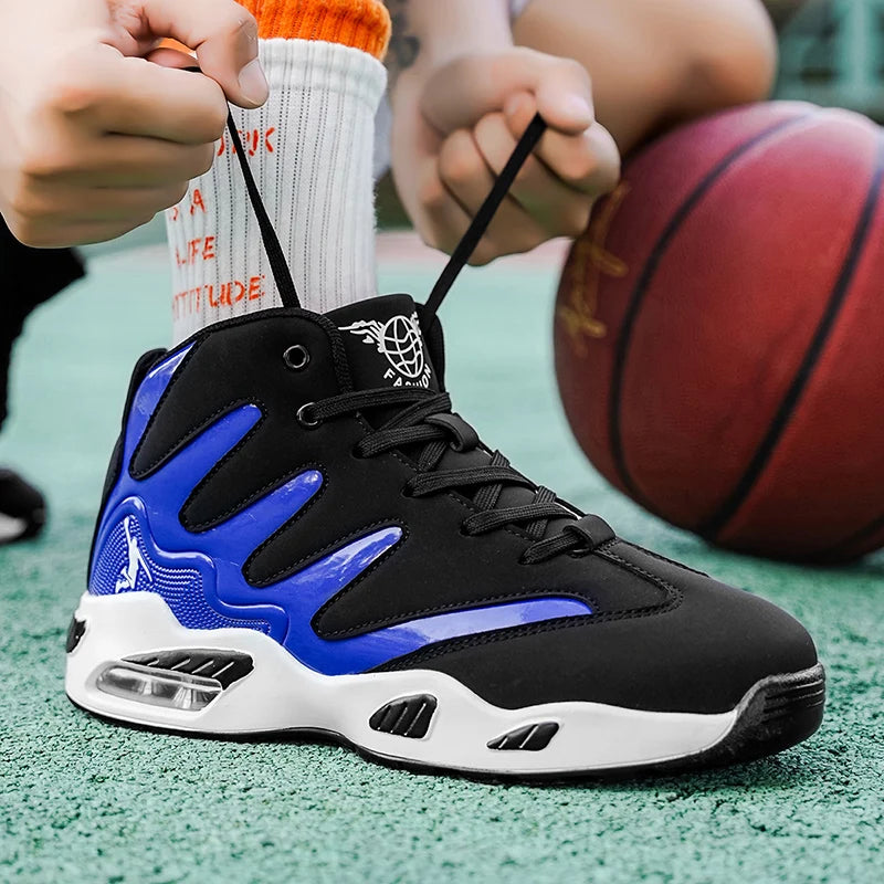 Men's Breathable Lightweight High-Top Basketball Shoes - Non-Slip Rubber Sole, Geometric Pattern Design, Suitable for Running, Training, and Casual Wear - Stylish Sneakers for All Seasons - Perfect Gift for Him, Durable Baske