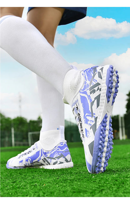 Double Star Men's High-Top TF Turf Football Boots, Youth & Student Edition, Adult & Kids, Professional Match & Training Soccer S