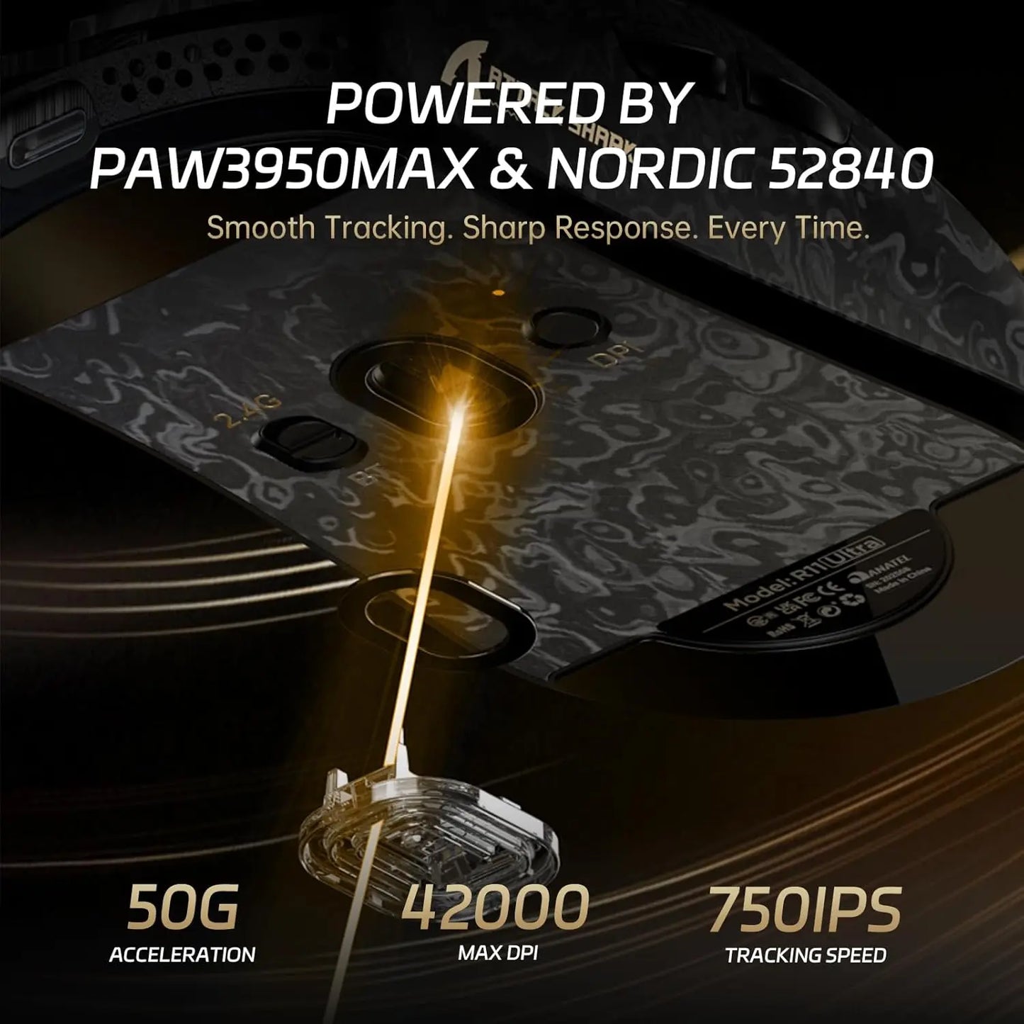 Rato Gaming Sem Fios ATTACK SHARK R11 ULTRA 49g em Fibra de Carbono 8000Hz, 42000 DPI, 20000 FPS, PAW3950MAX, Chip Nordic 52840