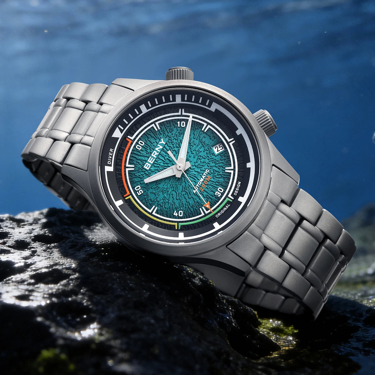 BERNY Titanium Diver Watches for Men 20ATM Super Luminous Automatic Mechanical Men's Dive Watch Sapphire Swim Diving Wristwatch