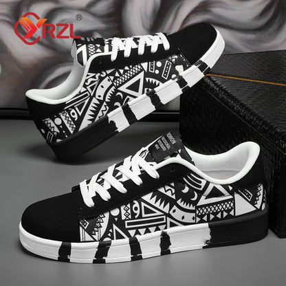 YRZL Sapatilhas de corrida desportivas para homem em lona, estilo geométrico, com atacadores, sapatilhas de casal com estampado graffiti moderno, sapatos de skate para homem