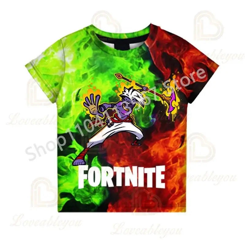Conjunto Infantil 2 Peças F-Fortnited Victory 3D, T-shirt e Calções para Meninas e Meninos, Roupa Battle Royale, T-shirts Harajuku Hero
