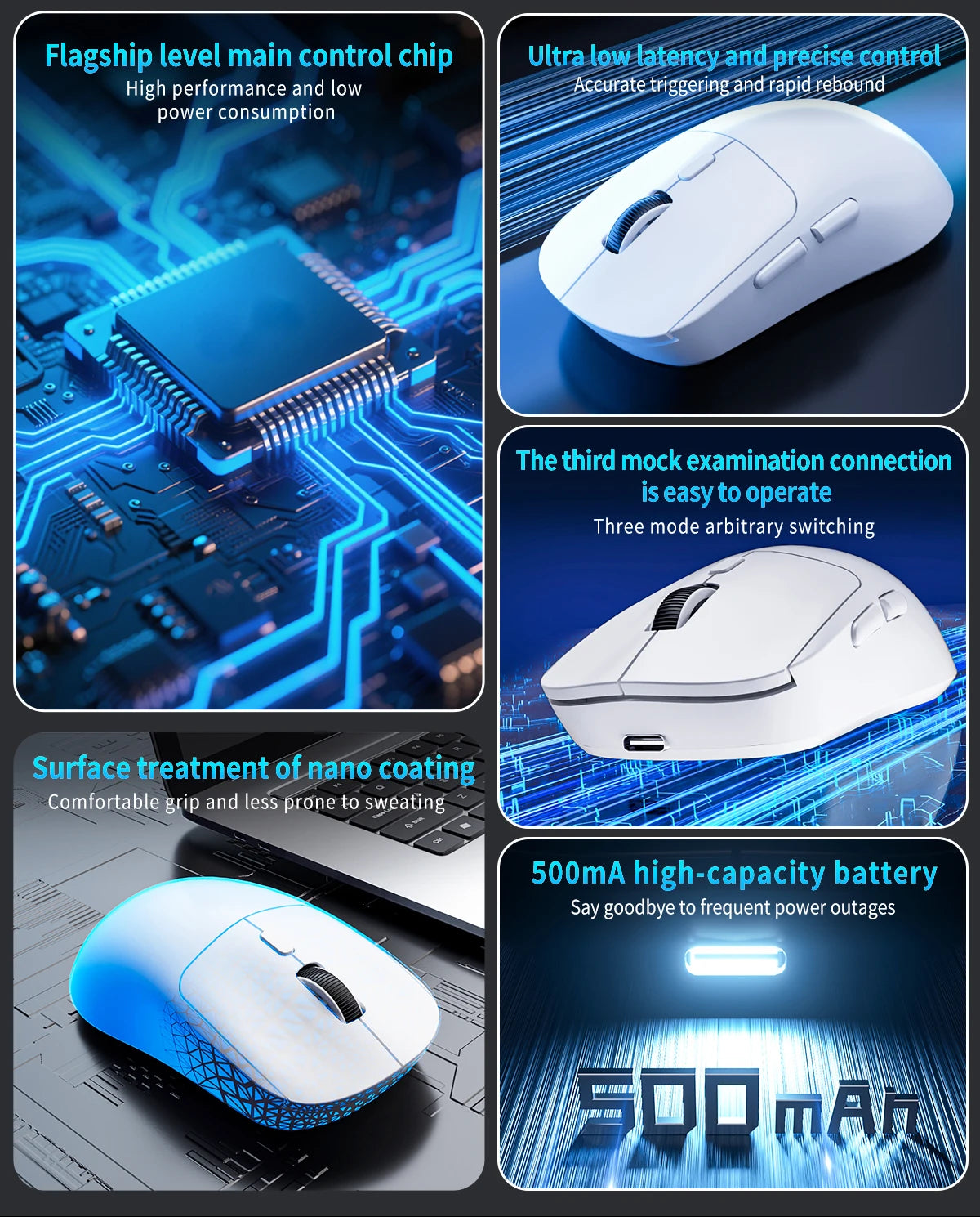 Rato Gaming Bluetooth Recarregável Gamer Paw3395 Leve, Ergonómico e Sem Fios para Esports