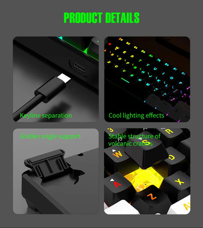 61-Key Wired White, Black and Blue Switch Waterproof Mechanical Keyboard RGB Illuminated Game and Office Kit PUBG Gamer Backlit