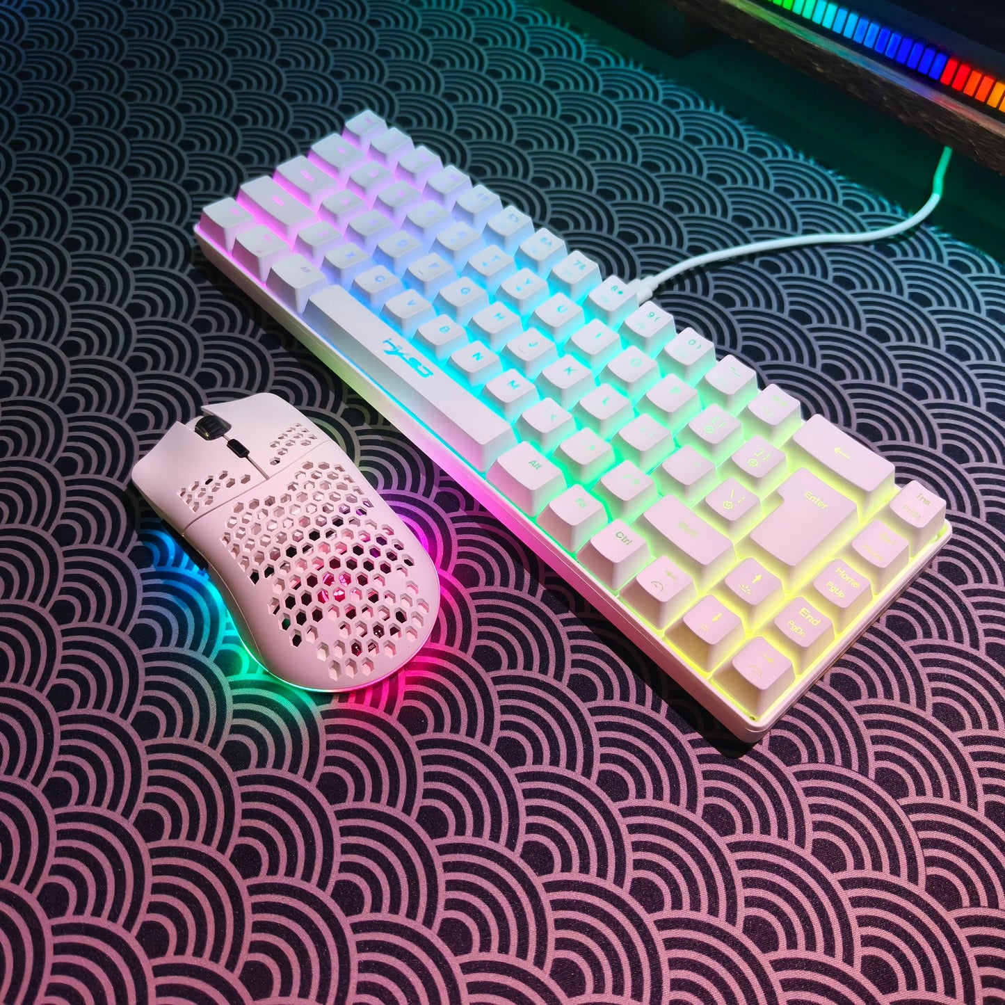 Portable HXSJ 60% RGB Gaming Keyboard and Mouse Set 68-Key Wired Membrane Keyboard 3-Mode Lightweight Wireless Mouse for PC Mac