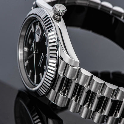 Sugess Watch Mens 40mm Date Day Automatic Dandong Peacock SL3034 Movement Retro Mechanical Wristwatch Sapphire Glass Golden New