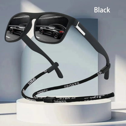 With Chain Fashion Vintage Glittering Material Square Sunglasses Men Women Fishing Driving Classic Brand Designer Sun Glasse