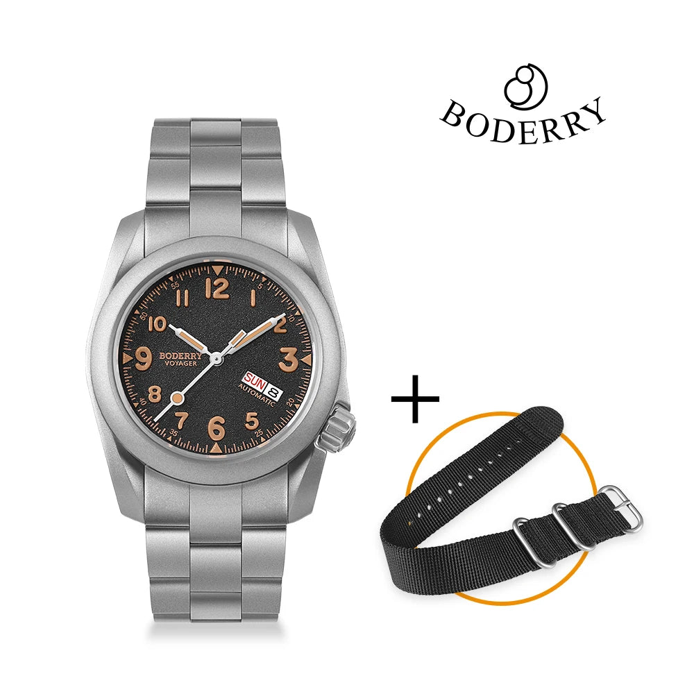 Boderry VOYAGER Field Watches Bronze Case Automatic For Seiko NH35 Watch 100M Waterproof Clock Military Vintage Wristwatch Mens