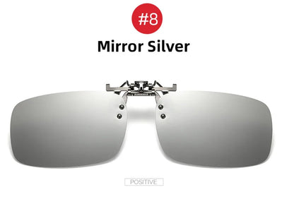 Classic Mirror Blue Flip Up Clip on Sunglasses Fishing Men Square Polarized Lens Metal Night Vision Driving UV400 Women Glasses