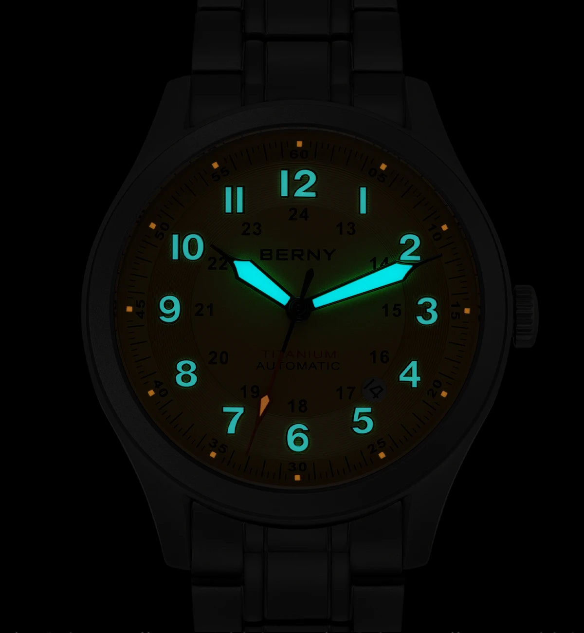 BERNY Full Titanium Automatic Watches for Men Super Luminous Sapphire Mechanical Field Watch Date 10ATM Sports Easy Read