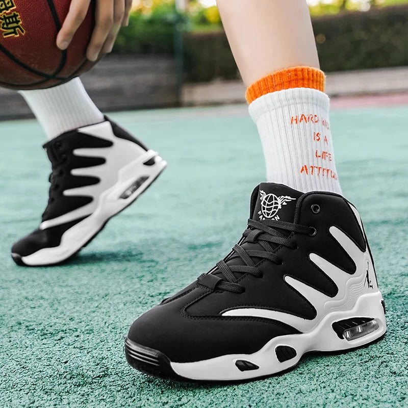 Men's Breathable Lightweight High-Top Basketball Shoes - Non-Slip Rubber Sole, Geometric Pattern Design, Suitable for Running, Training, and Casual Wear - Stylish Sneakers for All Seasons - Perfect Gift for Him, Durable Baske