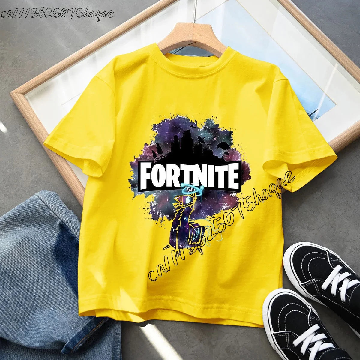 T-shirt infantil de verão Fortnite Bottle Royale — T-shirt de aniversário e festa para menino, manga curta em algodão