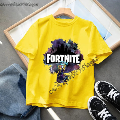 T-shirt infantil de verão Fortnite Bottle Royale — T-shirt de aniversário e festa para menino, manga curta em algodão