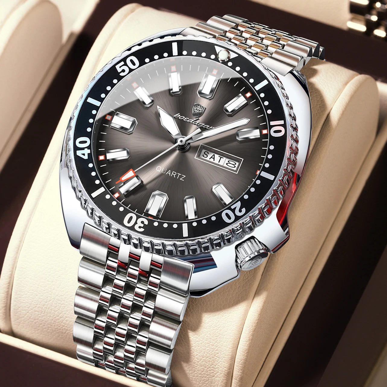 POEDAGAR Luxury Business Men Watch Date Week Waterproof Luminous Man Wristwatch Sport Stainless Steel Quartz Men's Watches Reloj