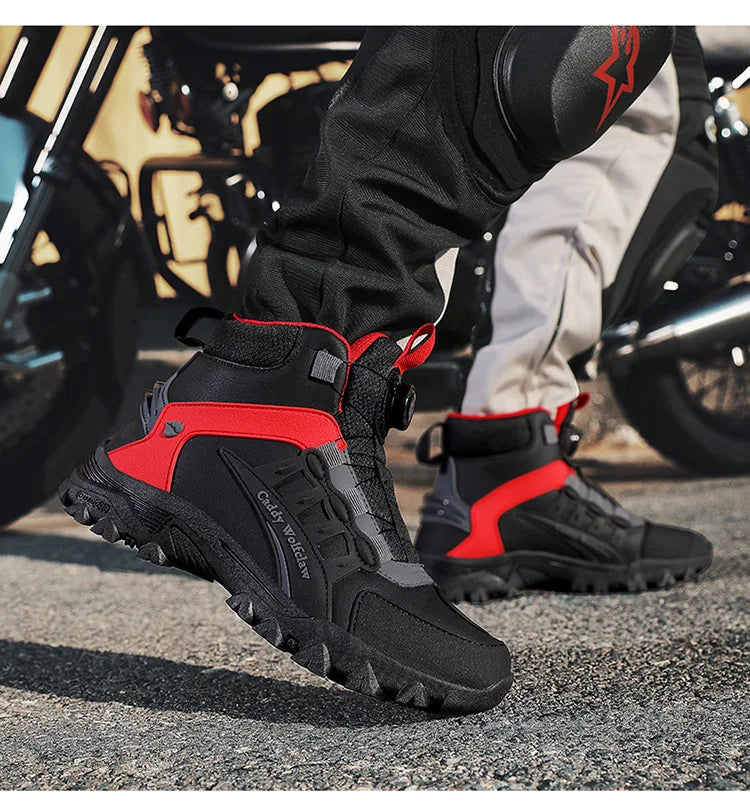 Casual Leather Motorcycle Riding Boots for Men Off-Road Motocross Shoes Breathable Wear Resistant