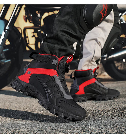 Casual Leather Motorcycle Riding Boots for Men Off-Road Motocross Shoes Breathable Wear Resistant