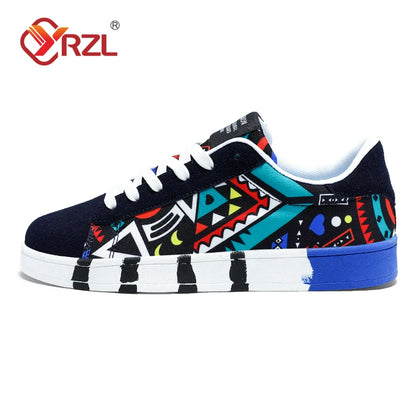 YRZL Sapatilhas de corrida desportivas para homem em lona, estilo geométrico, com atacadores, sapatilhas de casal com estampado graffiti moderno, sapatos de skate para homem